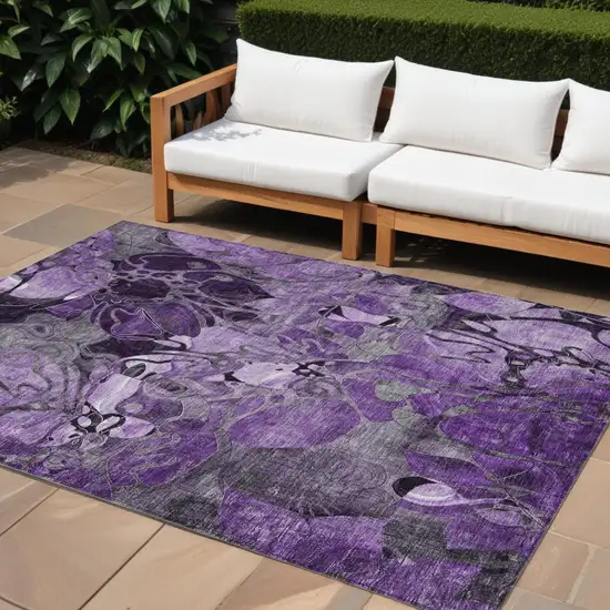 Purple Abstract Washable Indoor Outdoor Area Rug Photo 1