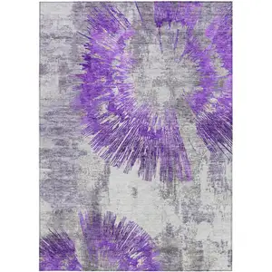 Photo of Purple Gray And Charcoal Abstract Washable Indoor Outdoor Area Rug