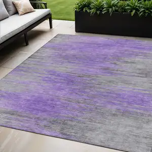 Photo of Purple Gray And Charcoal Abstract Washable Indoor Outdoor Area Rug