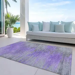 Photo of Purple Gray And Charcoal Abstract Washable Indoor Outdoor Area Rug