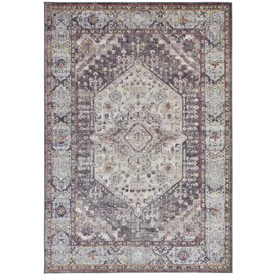 Purple Gray And Ivory Abstract Stain Resistant Area Rug Photo 1