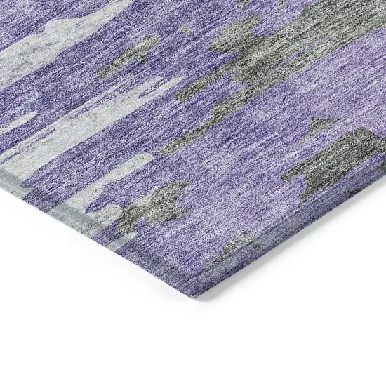 Purple Ivory And Charcoal Abstract Washable Indoor Outdoor Area Rug Photo 3