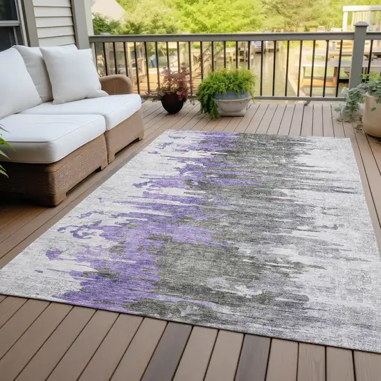 Purple Ivory And Charcoal Abstract Washable Indoor Outdoor Area Rug Photo 6