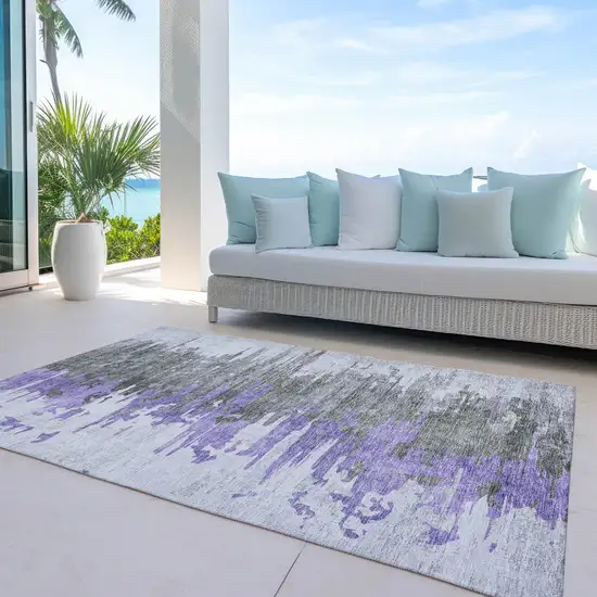 Purple Ivory And Charcoal Abstract Washable Indoor Outdoor Area Rug Photo 9