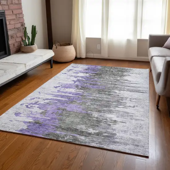 Purple Ivory And Charcoal Abstract Washable Indoor Outdoor Area Rug Photo 8