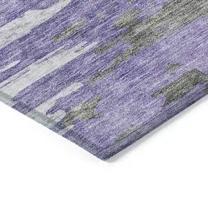 Photo of Purple Ivory And Charcoal Abstract Washable Indoor Outdoor Area Rug