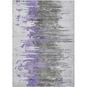 Photo of Purple Ivory And Charcoal Abstract Washable Indoor Outdoor Area Rug