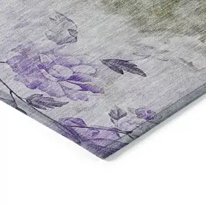 Photo of Purple Lavender And Artichoke Green Floral Washable Indoor Outdoor Area Rug