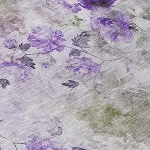 Photo of Purple Lavender And Artichoke Green Floral Washable Indoor Outdoor Area Rug