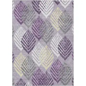 Photo of Purple Lavender And Beige Floral Washable Indoor Outdoor Area Rug