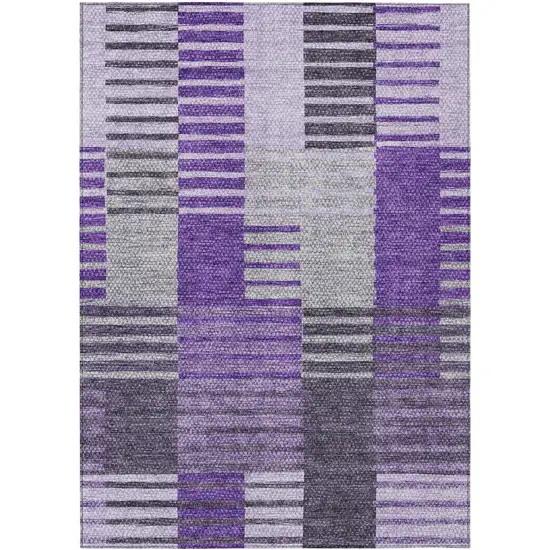 Purple Lavender And Eggplant Striped Washable Indoor Outdoor Area Rug Photo 2