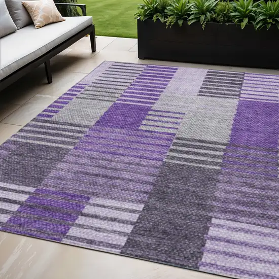 Purple Lavender And Eggplant Striped Washable Indoor Outdoor Area Rug Photo 1