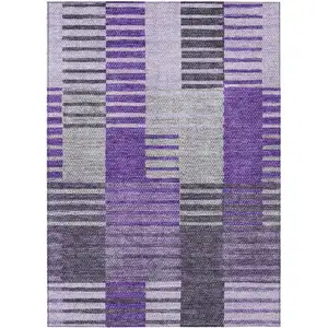 Photo of Purple Lavender And Eggplant Striped Washable Indoor Outdoor Area Rug