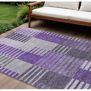 Photo of Purple Lavender And Eggplant Striped Washable Indoor Outdoor Area Rug