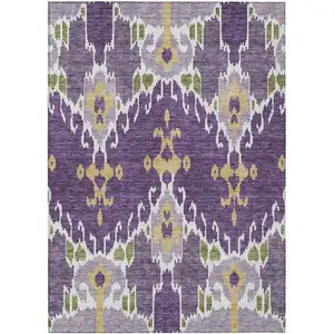 Photo of Purple Lavender And Gold Ikat Washable Indoor Outdoor Area Rug