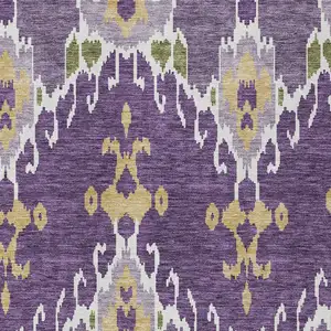 Photo of Purple Lavender And Gold Ikat Washable Indoor Outdoor Area Rug