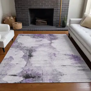 Photo of Purple Lavender And Gray Abstract Washable Indoor Outdoor Area Rug