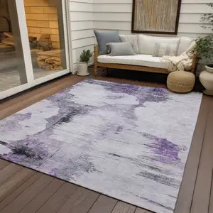 Photo of Purple Lavender And Gray Abstract Washable Indoor Outdoor Area Rug