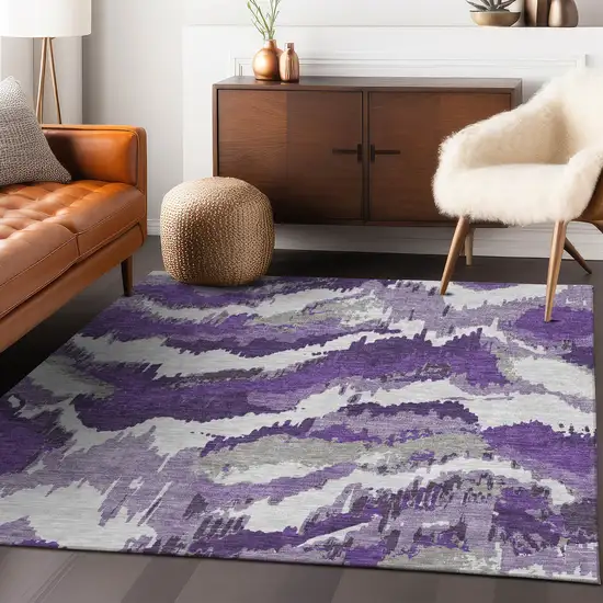 Purple Lavender And Gray Abstract Washable Indoor Outdoor Area Rug Photo 9