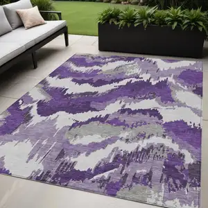 Photo of Purple Lavender And Gray Abstract Washable Indoor Outdoor Area Rug