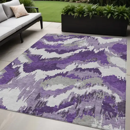 Purple Lavender And Gray Abstract Washable Indoor Outdoor Area Rug Photo 1