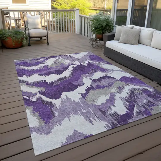 Purple Lavender And Gray Abstract Washable Indoor Outdoor Area Rug Photo 8