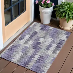 Photo of Purple Lavender And Gray Geometric Washable Indoor Outdoor Area Rug