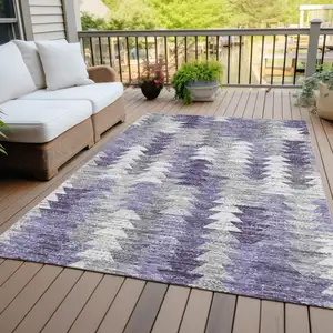 Photo of Purple Lavender And Gray Geometric Washable Indoor Outdoor Area Rug