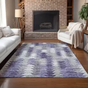 Photo of Purple Lavender And Gray Geometric Washable Indoor Outdoor Area Rug