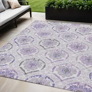 Photo of Purple Lavender And Gray Medallion Washable Indoor Outdoor Area Rug