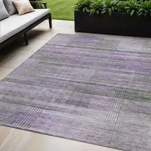 Photo of Purple Lavender And Gray Striped Washable Indoor Outdoor Area Rug