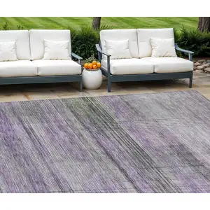 Photo of Purple Lavender And Gray Striped Washable Indoor Outdoor Area Rug