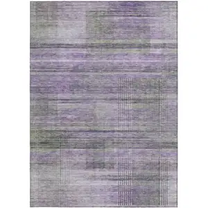 Photo of Purple Lavender And Gray Striped Washable Indoor Outdoor Area Rug