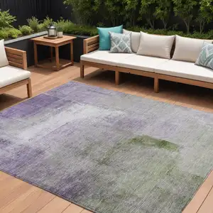 Photo of Purple Lavender And Green Abstract Washable Indoor Outdoor Area Rug