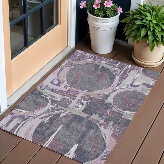 Purple Lavender And Plum Geometric Washable Indoor Outdoor Area Rug Photo 1