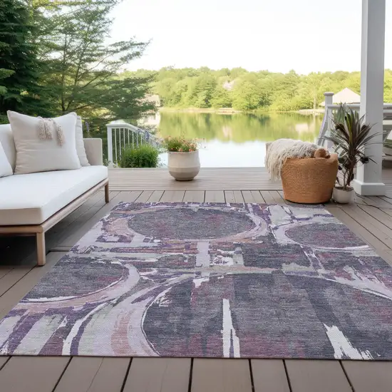 Purple Lavender And Plum Geometric Washable Indoor Outdoor Area Rug Photo 9