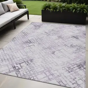 Photo of Purple Lavender And Silver Geometric Washable Indoor Outdoor Area Rug