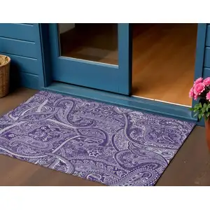 Photo of Purple Lavender And Silver Paisley Washable Indoor Outdoor Area Rug