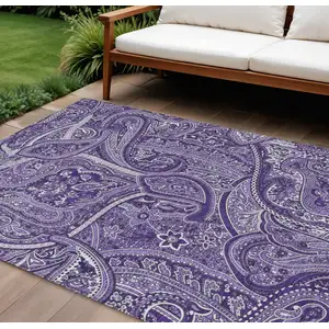 Photo of Purple Lavender And Silver Paisley Washable Indoor Outdoor Area Rug