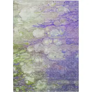 Photo of Purple Lilac And Artichoke Green Abstract Washable Indoor Outdoor Area Rug