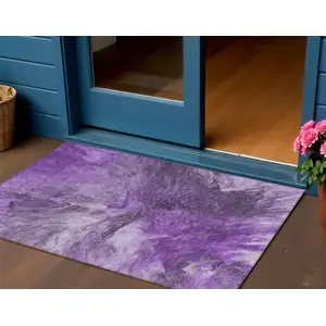 Photo of Purple Lilac And Eggplant Abstract Washable Indoor Outdoor Area Rug