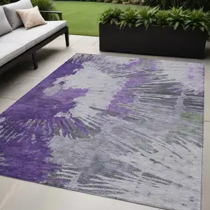 Photo of Purple Lilac And Eggplant Abstract Washable Indoor Outdoor Area Rug