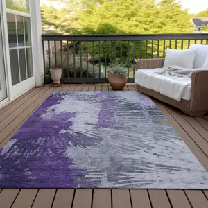 Photo of Purple Lilac And Eggplant Abstract Washable Indoor Outdoor Area Rug