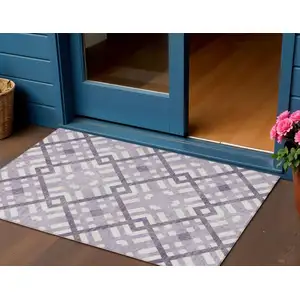 Photo of Purple Lilac And Ivory Geometric Washable Indoor Outdoor Area Rug