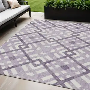 Photo of Purple Lilac And Ivory Geometric Washable Indoor Outdoor Area Rug