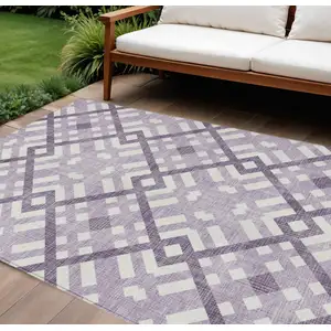 Photo of Purple Lilac And Ivory Geometric Washable Indoor Outdoor Area Rug