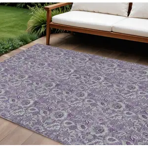 Photo of Purple Lilac And Lavender Floral Washable Indoor Outdoor Area Rug