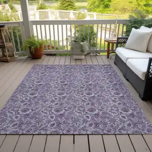 Photo of Purple Lilac And Lavender Floral Washable Indoor Outdoor Area Rug