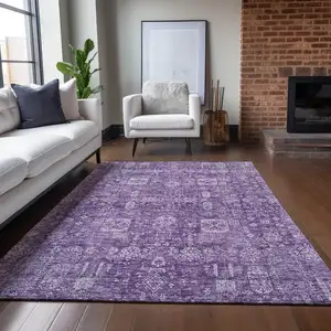 Photo of Purple Lilac And Lavender Oriental Washable Indoor Outdoor Area Rug