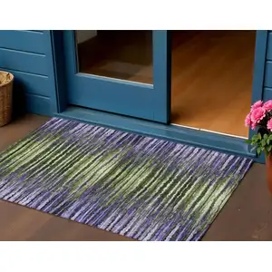 Photo of Purple Lilac And Lavender Striped Washable Indoor Outdoor Area Rug